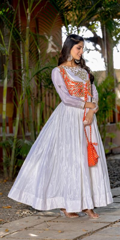 White Chinon Laheriya Print Gotta Patti Cording Work Anarkali Gown | Gowns, Bollywood Gowns, Creative Gowns, Designer Gowns, Embroidered Gowns, Party Wear Gowns, Straight Suits