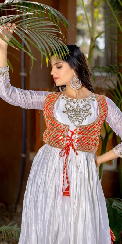 White Chinon Laheriya Print Gotta Patti Cording Work Anarkali Gown | Gowns, Bollywood Gowns, Creative Gowns, Designer Gowns, Embroidered Gowns, Party Wear Gowns, Straight Suits