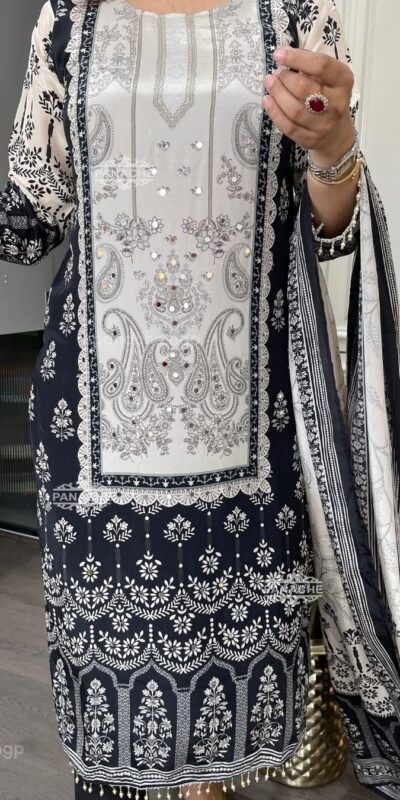 White Chinon Printed Mirror Work Salwar Suit | Jump Suits, Salwar suit, Casual Suits, Creative suits, Designer Suits, Palazzo Suits, Party Wear Suits, Patiala Suits, Straight Suits