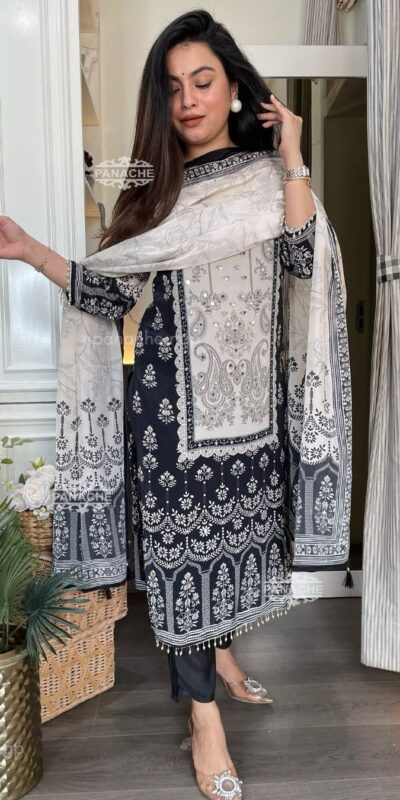 White Chinon Printed Mirror Work Salwar Suit | Jump Suits, Salwar suit, Casual Suits, Creative suits, Designer Suits, Palazzo Suits, Party Wear Suits, Patiala Suits, Straight Suits