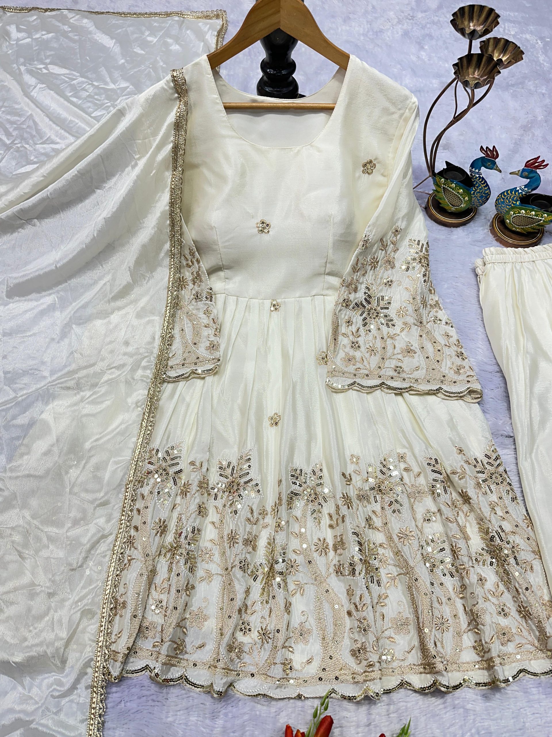 White Chinon Silk Lace Embroidery Work Salwar Suit | Jump Suits, Salwar suit, Casual Suits, Creative suits, Designer Suits, Palazzo Suits, Party Wear Suits, Patiala Suits, Straight Suits