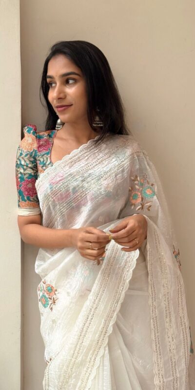 White Crush Organza Sequins Work Saree | Sarees, Bollywood Sarees, Creative Sarees, Designer Sarees, Embroidered Sarees, Ethnic Saree, Modern Digital sarees, Party Wear Sarees