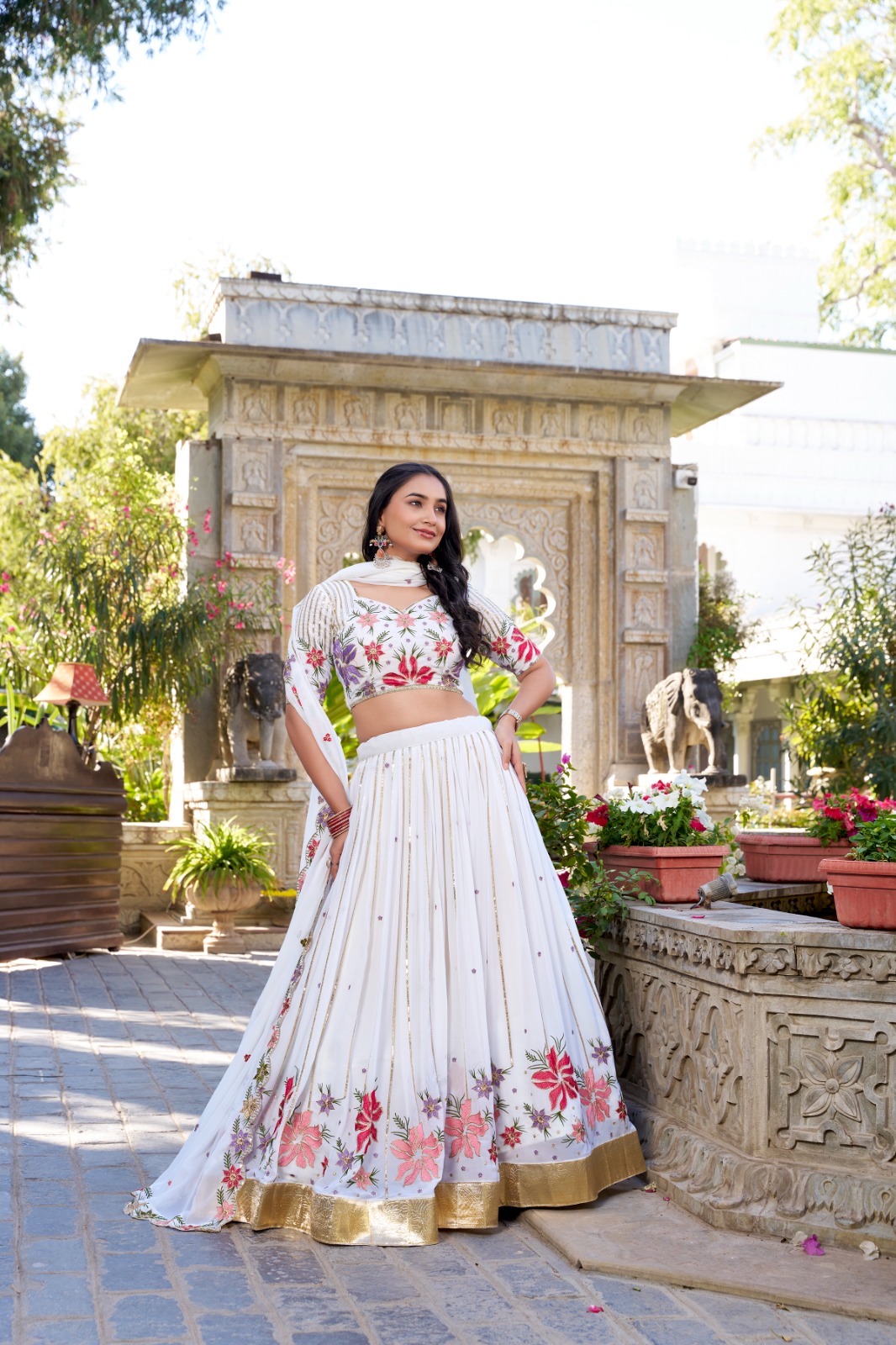 White Georgette Sequins Work Lehenga Choli | Lehenga, Bollywood Lehenga, Creative Lehenga, Designer Lehenga, Embroidered Lehenga, Party Wear Lehenga