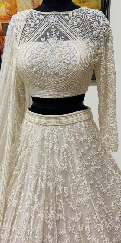 White Georgette with embroidery Lehenga Choli | Lehenga, Bollywood Lehenga, Creative Lehenga, Designer Lehenga, Embroidered Lehenga, Party Wear Lehenga