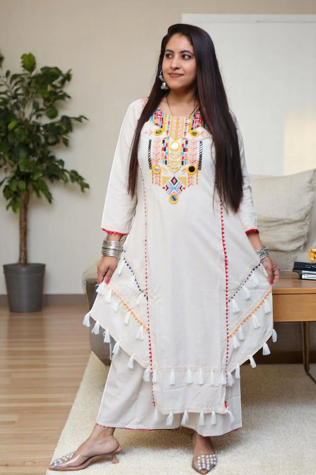 White Khadi Cotton With Mirror Work Salwar Suit | Jump Suits, Tops & Bottoms, Track Suits, Salwar suit, Casual Suits, Creative suits, Designer Suits, Palazzo Suits, Party Wear Suits, Patiala Suits, Straight Suits, Trendy Wear