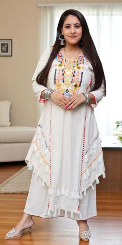 White Khadi Cotton With Mirror Work Salwar Suit | Jump Suits, Tops & Bottoms, Track Suits, Salwar suit, Casual Suits, Creative suits, Designer Suits, Palazzo Suits, Party Wear Suits, Patiala Suits, Straight Suits, Trendy Wear