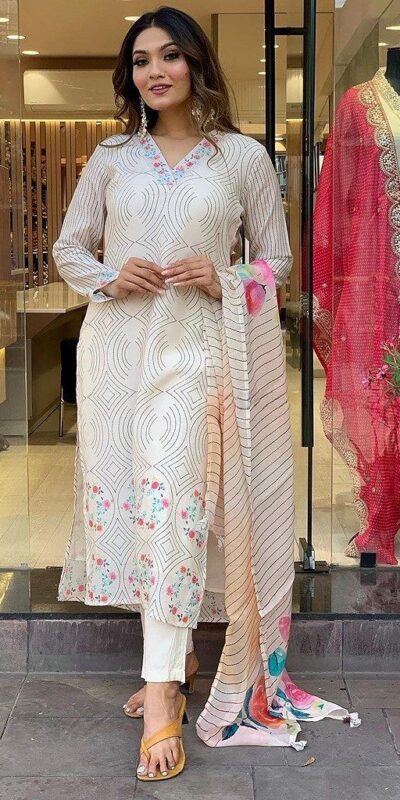 White Maslin Digital Printed Salwar Suit | Jump Suits, Salwar suit, Casual Suits, Creative suits, Designer Suits, Palazzo Suits, Party Wear Suits, Patiala Suits, Straight Suits
