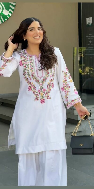 White Natural Crep Silk Embroidery Work Salwar Suit | Jump Suits, Salwar suit, Casual Suits, Creative suits, Designer Suits, Palazzo Suits, Party Wear Suits, Patiala Suits, Straight Suits