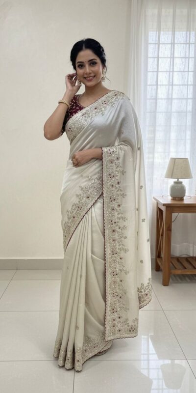 White Organza Silk Sequin Embroidery Work Saree | Sarees, Bollywood Sarees, Creative Sarees, Designer Sarees, Embroidered Sarees, Ethnic Saree, Modern Digital sarees, Party Wear Sarees