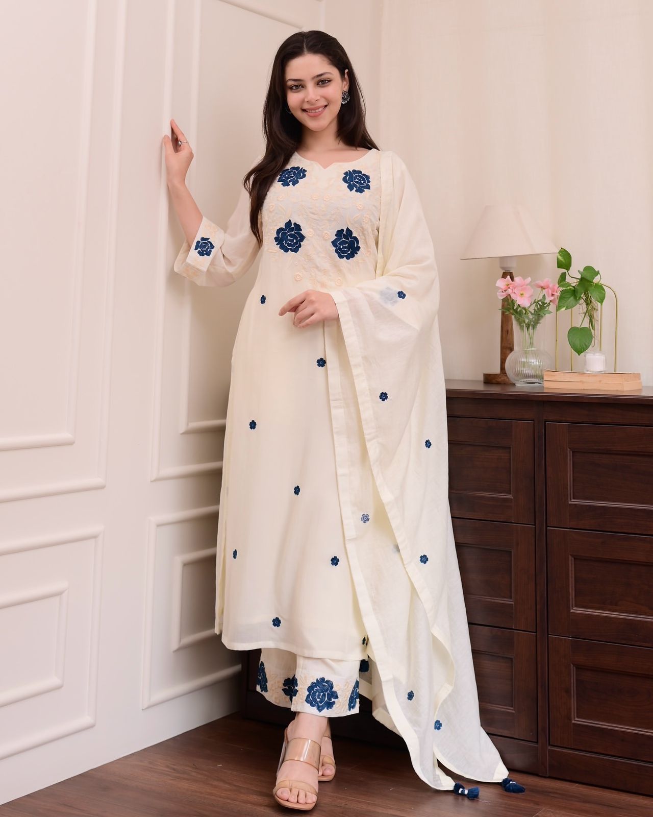 White Roman Silk Embroidery Salwar Suit | Jump Suits, Tops & Bottoms, Track Suits, Salwar suit, Casual Suits, Creative suits, Designer Suits, Palazzo Suits, Party Wear Suits, Patiala Suits, Straight Suits, Trendy Wear