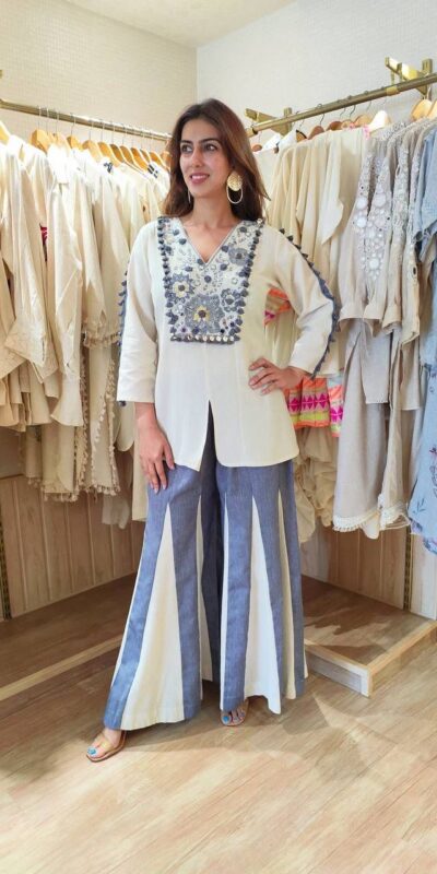 White Roman Silk Mirror Embroidery Work Salwar Suit | Jump Suits, Tops & Bottoms, Track Suits, Salwar suit, Casual Suits, Creative suits, Designer Suits, Palazzo Suits, Party Wear Suits, Patiala Suits, Straight Suits, Trendy Wear