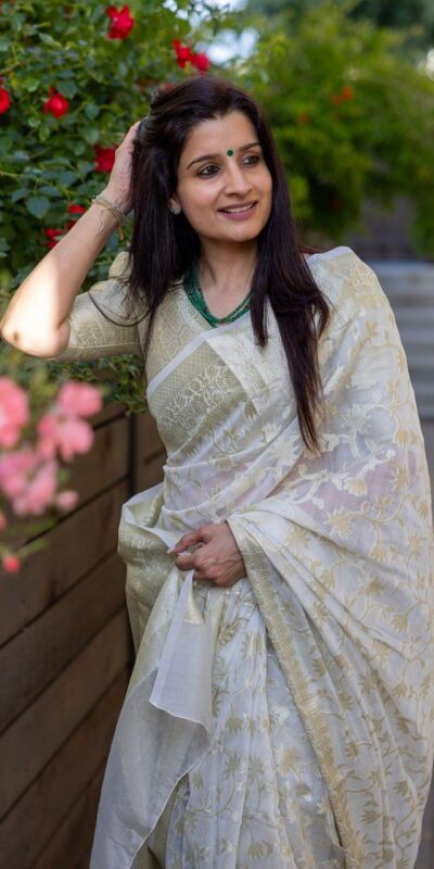 White Soft Lichi Silk Jacquard Saree | Sarees, Bollywood Sarees, Creative Sarees, Designer Sarees, Embroidered Sarees, Ethnic Saree, Modern Digital sarees, Party Wear Sarees