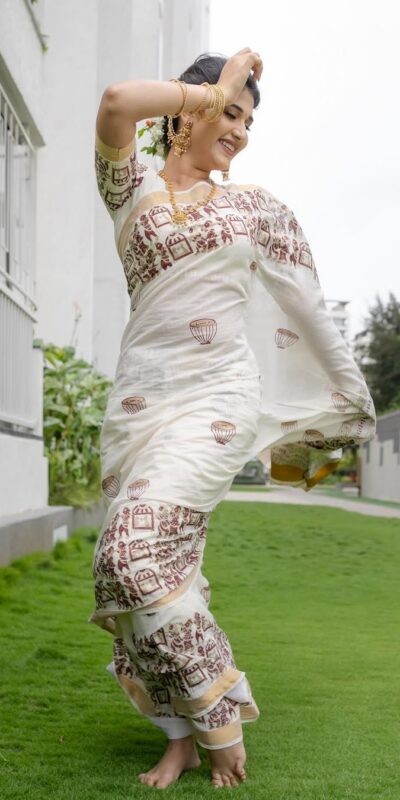 White Soft Linen Cotton With Digital Print Saree | Sarees, Bollywood Sarees, Creative Sarees, Designer Sarees, Embroidered Sarees, Ethnic Saree, Modern Digital sarees, Party Wear Sarees