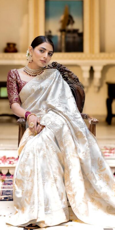 White Soft Litchi Silk All Over Weaving Saree | Sarees, Bollywood Sarees, Creative Sarees, Designer Sarees, Embroidered Sarees, Ethnic Saree, Modern Digital sarees, Party Wear Sarees