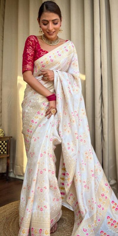 White Soft Litchi Silk Kubera Pattu On All Over Saree | Sarees, Bollywood Sarees, Creative Sarees, Designer Sarees, Embroidered Sarees, Ethnic Saree, Modern Digital sarees, Party Wear Sarees