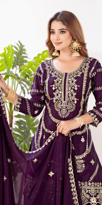 Wine Chinon Silk Embroider Lace Work Salwar Suit | Jump Suits, Salwar suit, Casual Suits, Creative suits, Designer Suits, Palazzo Suits, Party Wear Suits, Patiala Suits, Straight Suits