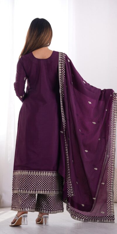 Wine Chinon Silk Embroidery Jari Work Salwar Suit | Jump Suits, Salwar suit, Casual Suits, Creative suits, Designer Suits, Palazzo Suits, Party Wear Suits, Patiala Suits, Straight Suits