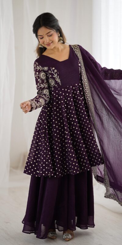 Wine Crunchy Silk Embroidery Work Salwar Suit | Jump Suits, Salwar suit, Casual Suits, Creative suits, Designer Suits, Palazzo Suits, Party Wear Suits, Patiala Suits, Straight Suits