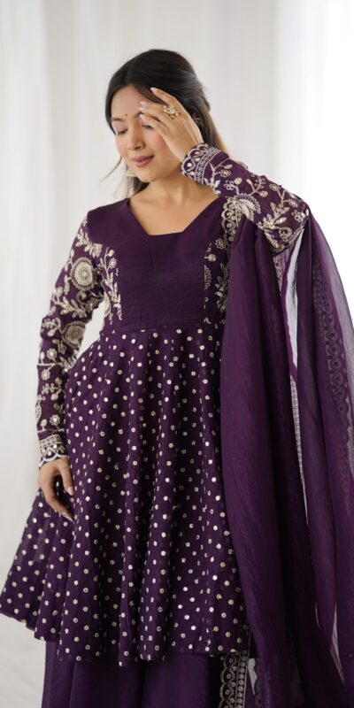 Wine Crunchy Silk Embroidery Work Salwar Suit | Jump Suits, Salwar suit, Casual Suits, Creative suits, Designer Suits, Palazzo Suits, Party Wear Suits, Patiala Suits, Straight Suits