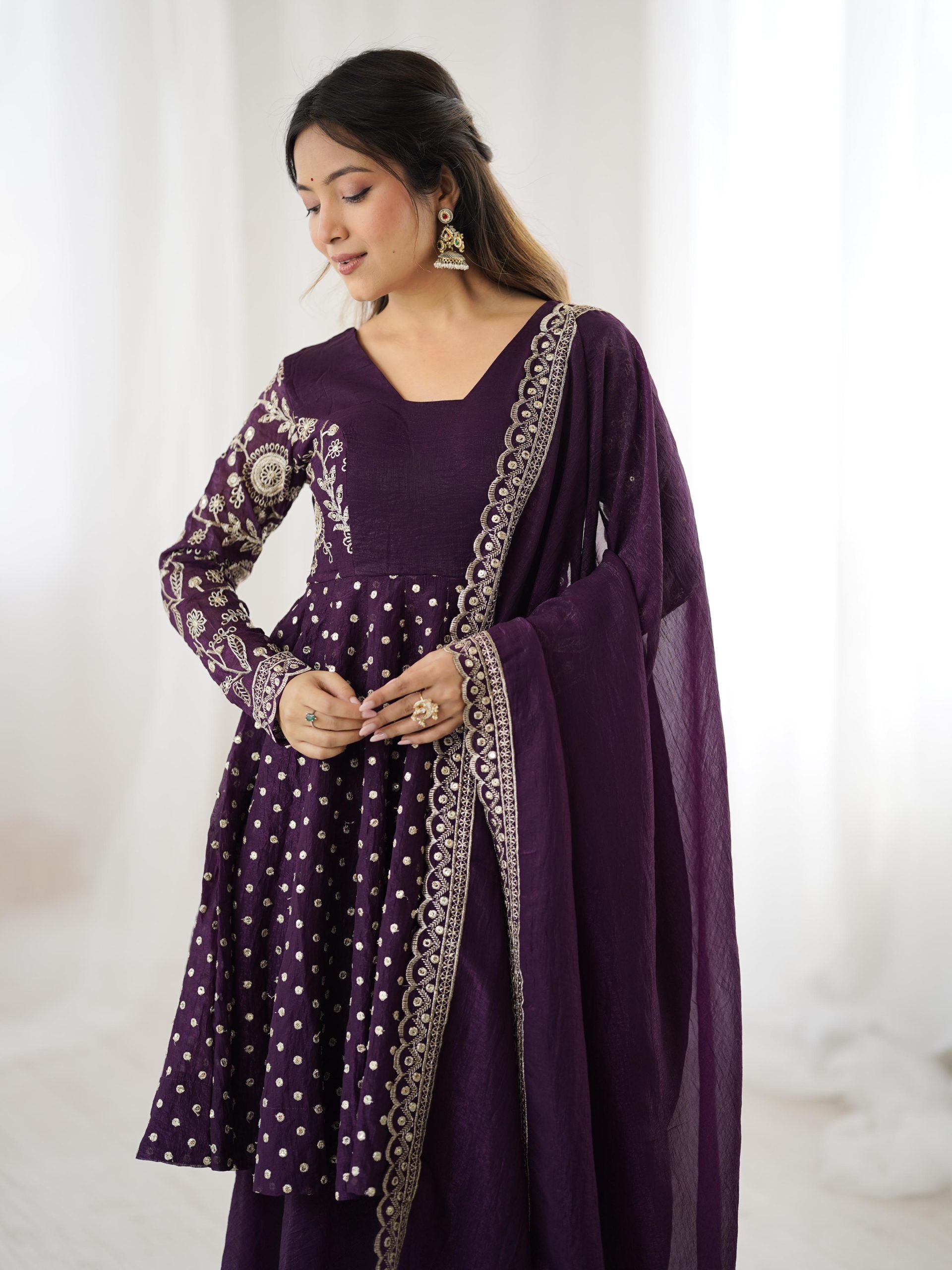 Wine Crunchy Silk Embroidery Work Salwar Suit | Jump Suits, Salwar suit, Casual Suits, Creative suits, Designer Suits, Palazzo Suits, Party Wear Suits, Patiala Suits, Straight Suits