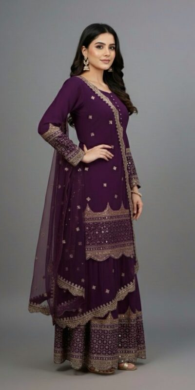 Wine Faux Georgette Embroider Salwar Suit | Jump Suits, Salwar suit, Casual Suits, Creative suits, Designer Suits, Palazzo Suits, Party Wear Suits, Patiala Suits, Straight Suits