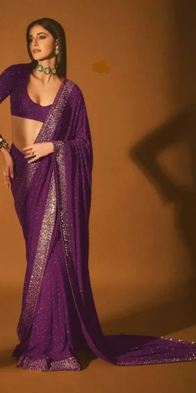Wine Faux Georgette Embroidery Mirror Work Saree | Sarees, Bollywood Sarees, Creative Sarees, Designer Sarees, Embroidered Sarees, Ethnic Saree, Modern Digital sarees, Party Wear Sarees