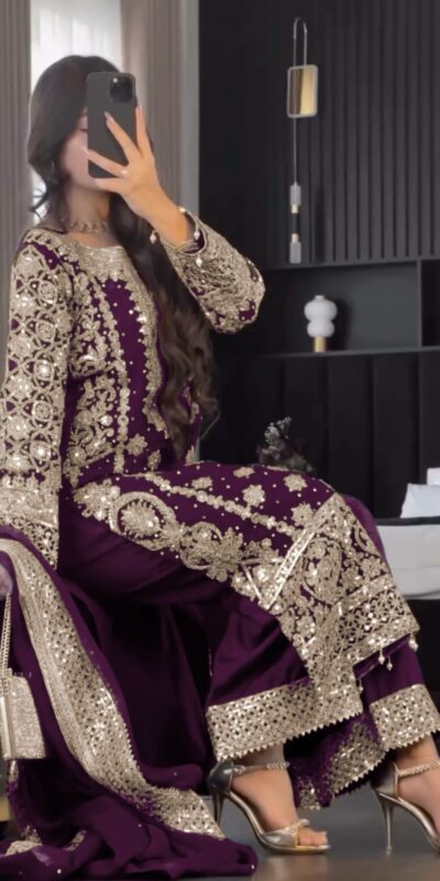 Wine Faux Georgette Embroidery Salwar Suit | Jump Suits, Salwar suit, Casual Suits, Creative suits, Designer Suits, Palazzo Suits, Party Wear Suits, Patiala Suits, Straight Suits