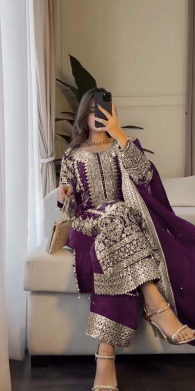 Wine Faux Georgette Embroidery Salwar Suit | Jump Suits, Salwar suit, Casual Suits, Creative suits, Designer Suits, Palazzo Suits, Party Wear Suits, Patiala Suits, Straight Suits