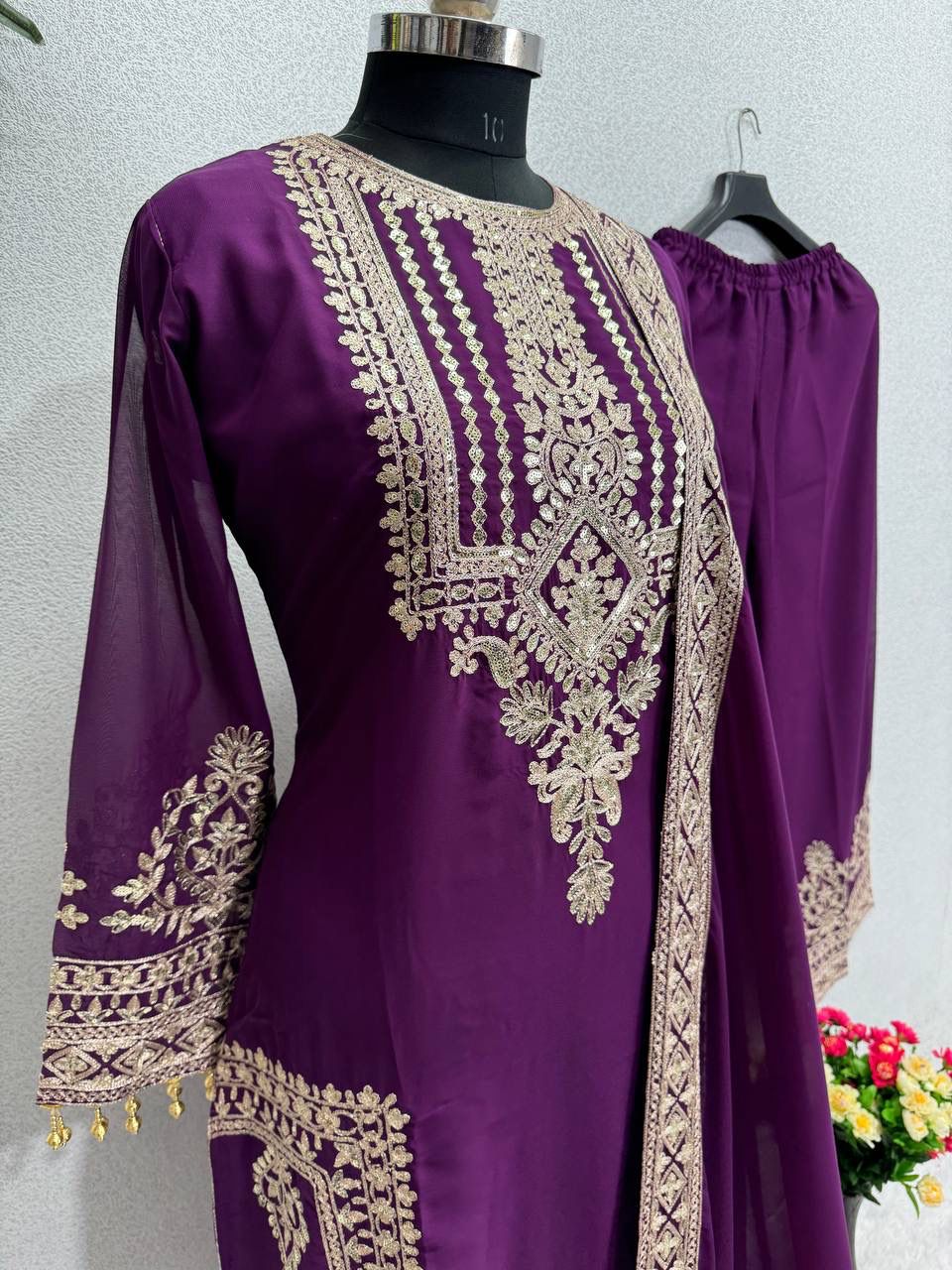 Wine Faux Georgette Sequins Work Salwar Suit | Jump Suits, Tops & Bottoms, Track Suits, Salwar suit, Casual Suits, Creative suits, Designer Suits, Palazzo Suits, Party Wear Suits, Patiala Suits, Straight Suits, Trendy Wear