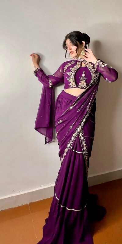 Wine Georgette Embroidery Lehenga Saree | Lehenga, Bollywood Lehenga, Creative Lehenga, Designer Lehenga, Embroidered Lehenga, Party Wear Lehenga