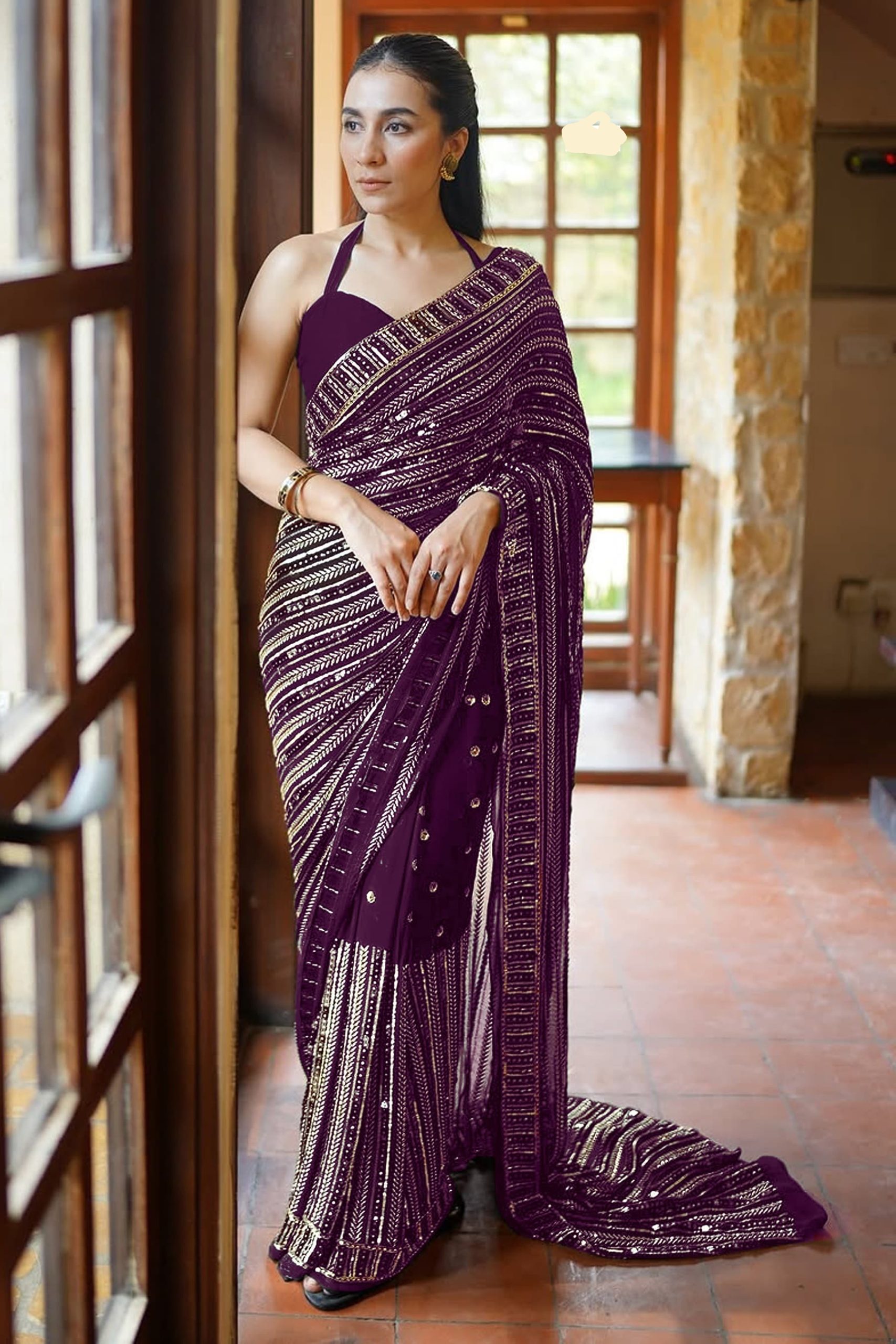 Wine Georgette Embroidery Work Saree | Sarees, Bollywood Sarees, Creative Sarees, Designer Sarees, Embroidered Sarees, Ethnic Saree, Modern Digital sarees, Party Wear Sarees