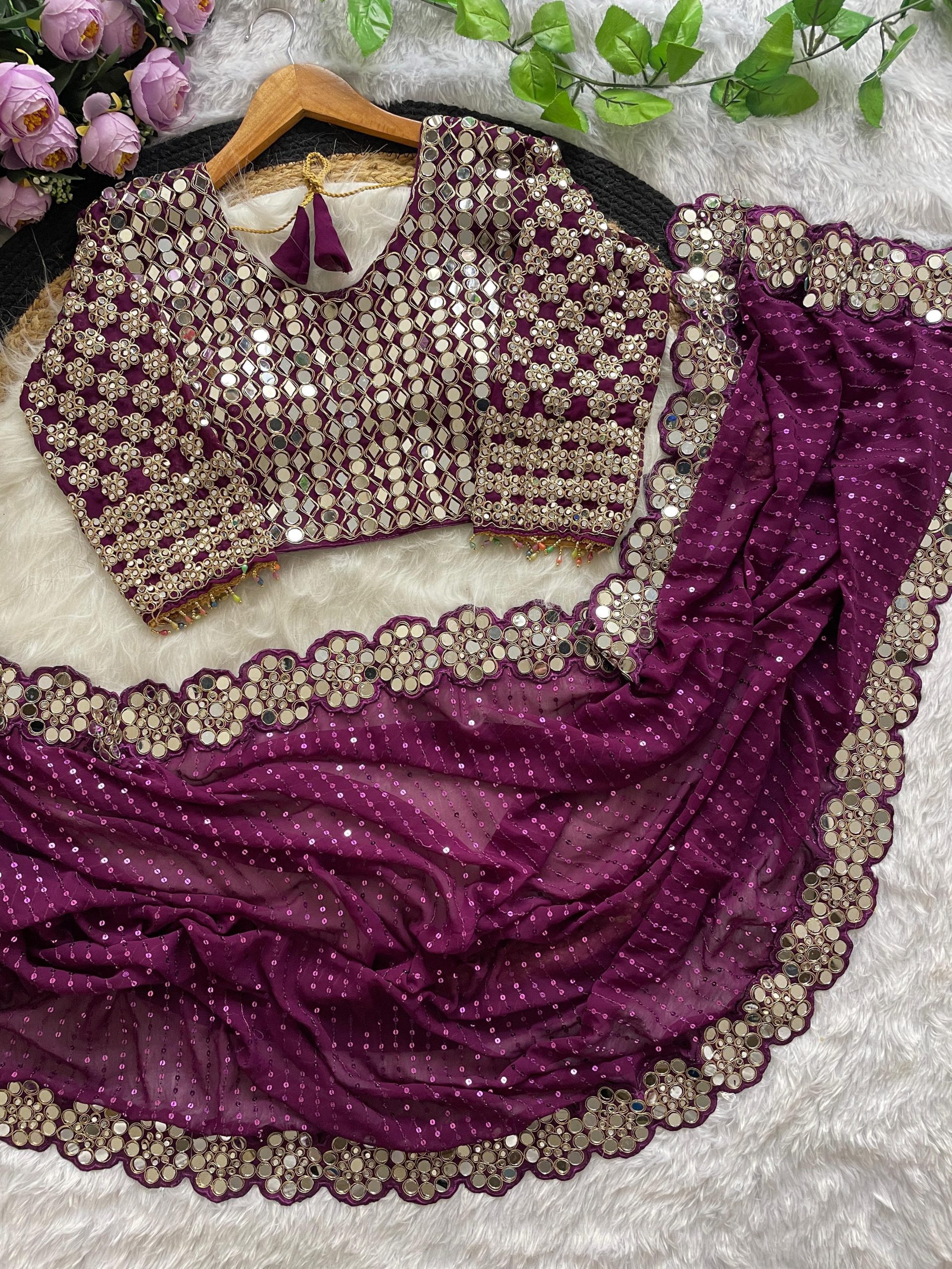 Wine Georgette Sequence Work Saree | Sarees, Bollywood Sarees, Creative Sarees, Designer Sarees, Embroidered Sarees, Ethnic Saree, Modern Digital sarees, Party Wear Sarees