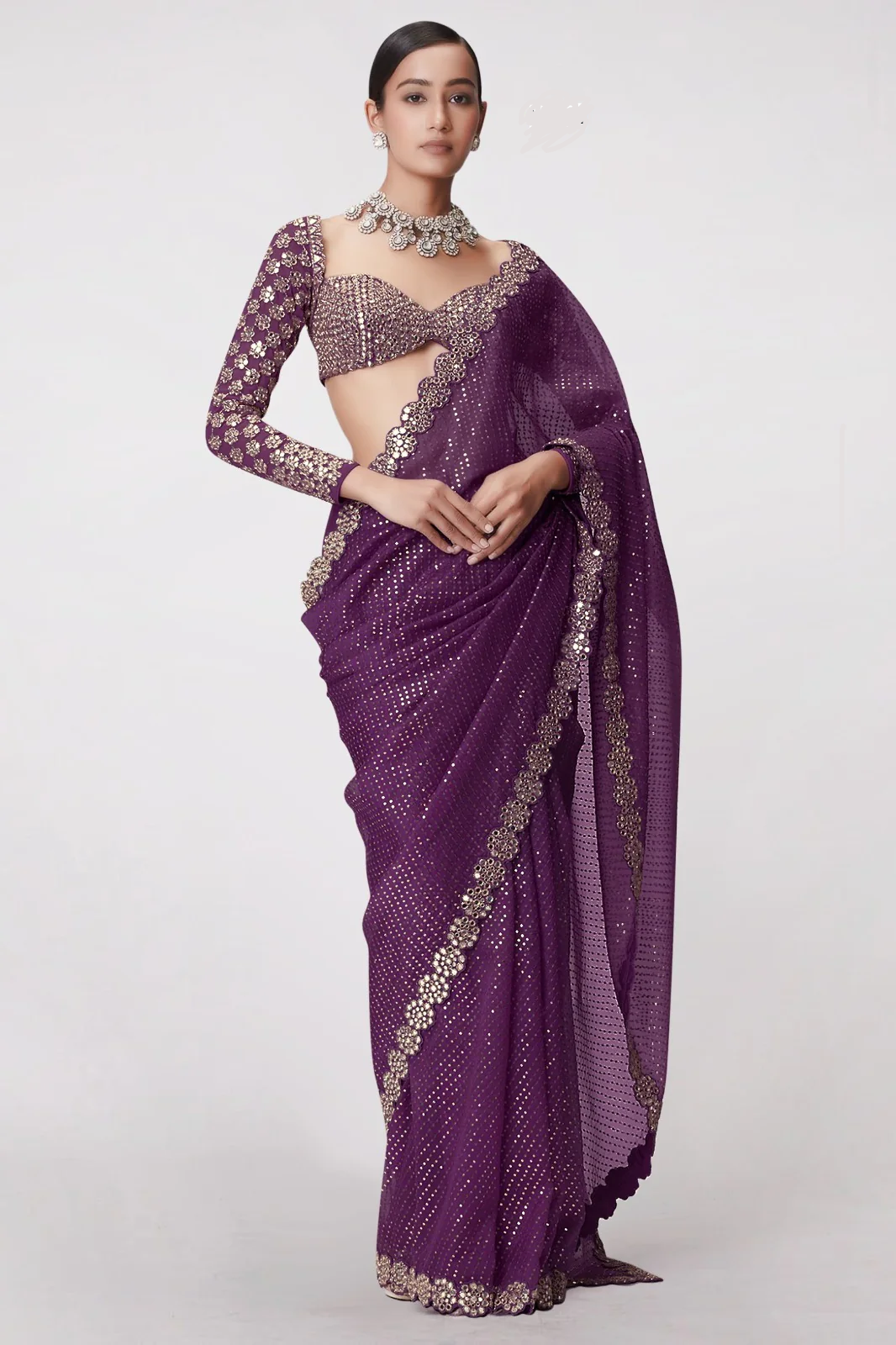 Wine Georgette Sequence Work Saree | Sarees, Bollywood Sarees, Creative Sarees, Designer Sarees, Embroidered Sarees, Ethnic Saree, Modern Digital sarees, Party Wear Sarees