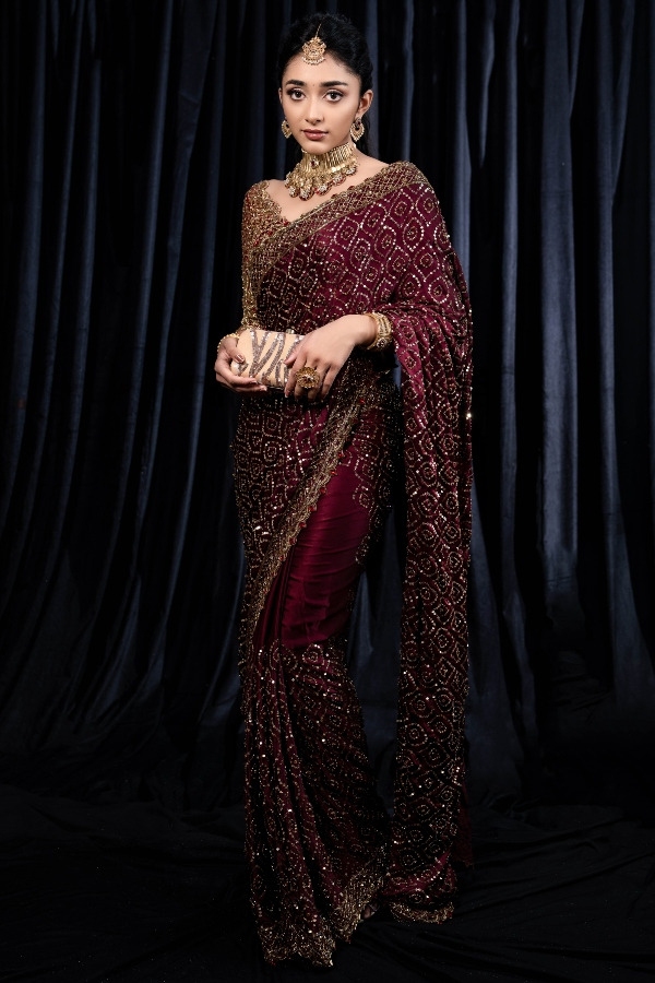 Wine Kasturi Silk Georgette Zari Work Saree | Sarees, Bollywood Sarees, Creative Sarees, Designer Sarees, Embroidered Sarees, Ethnic Saree, Modern Digital sarees, Party Wear Sarees
