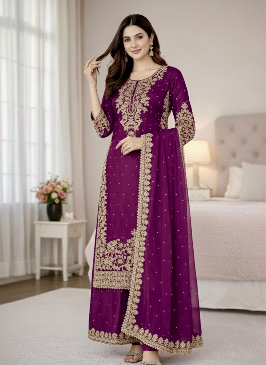 Wine Organza Silk Embroidery Work Salwar Suit | Jump Suits, Salwar suit, Casual Suits, Creative suits, Designer Suits, Palazzo Suits, Party Wear Suits, Patiala Suits, Straight Suits