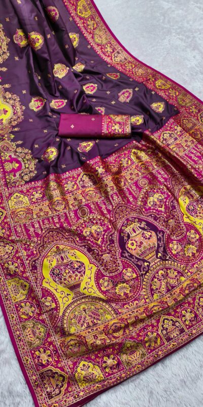 Wine Paithani Silk Border Lace Work Saree | Sarees, Bollywood Sarees, Creative Sarees, Designer Sarees, Embroidered Sarees, Ethnic Saree, Modern Digital sarees, Party Wear Sarees