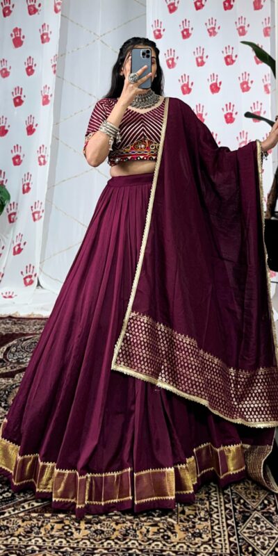 Wine Pure Chanderi With Zari Work Lehenga Choli | Lehenga, Bollywood Lehenga, Creative Lehenga, Designer Lehenga, Embroidered Lehenga, Party Wear Lehenga