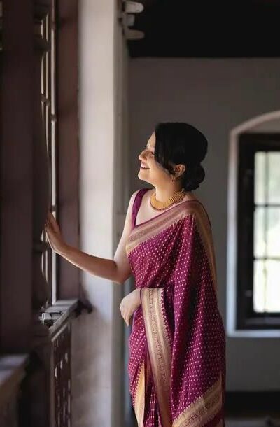 Wine Soft Lichi Silk Jacquard Border Saree | Sarees, Bollywood Sarees, Creative Sarees, Designer Sarees, Embroidered Sarees, Ethnic Saree, Modern Digital sarees, Party Wear Sarees