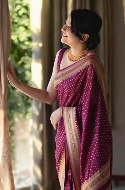 Wine Soft Lichi Silk Jacquard Border Saree | Sarees, Bollywood Sarees, Creative Sarees, Designer Sarees, Embroidered Sarees, Ethnic Saree, Modern Digital sarees, Party Wear Sarees