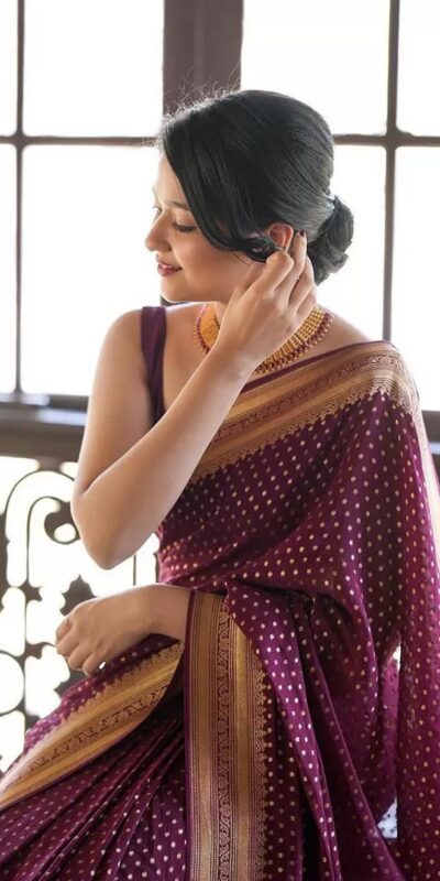 Wine Soft Lichi Silk Jacquard Border Saree | Sarees, Bollywood Sarees, Creative Sarees, Designer Sarees, Embroidered Sarees, Ethnic Saree, Modern Digital sarees, Party Wear Sarees