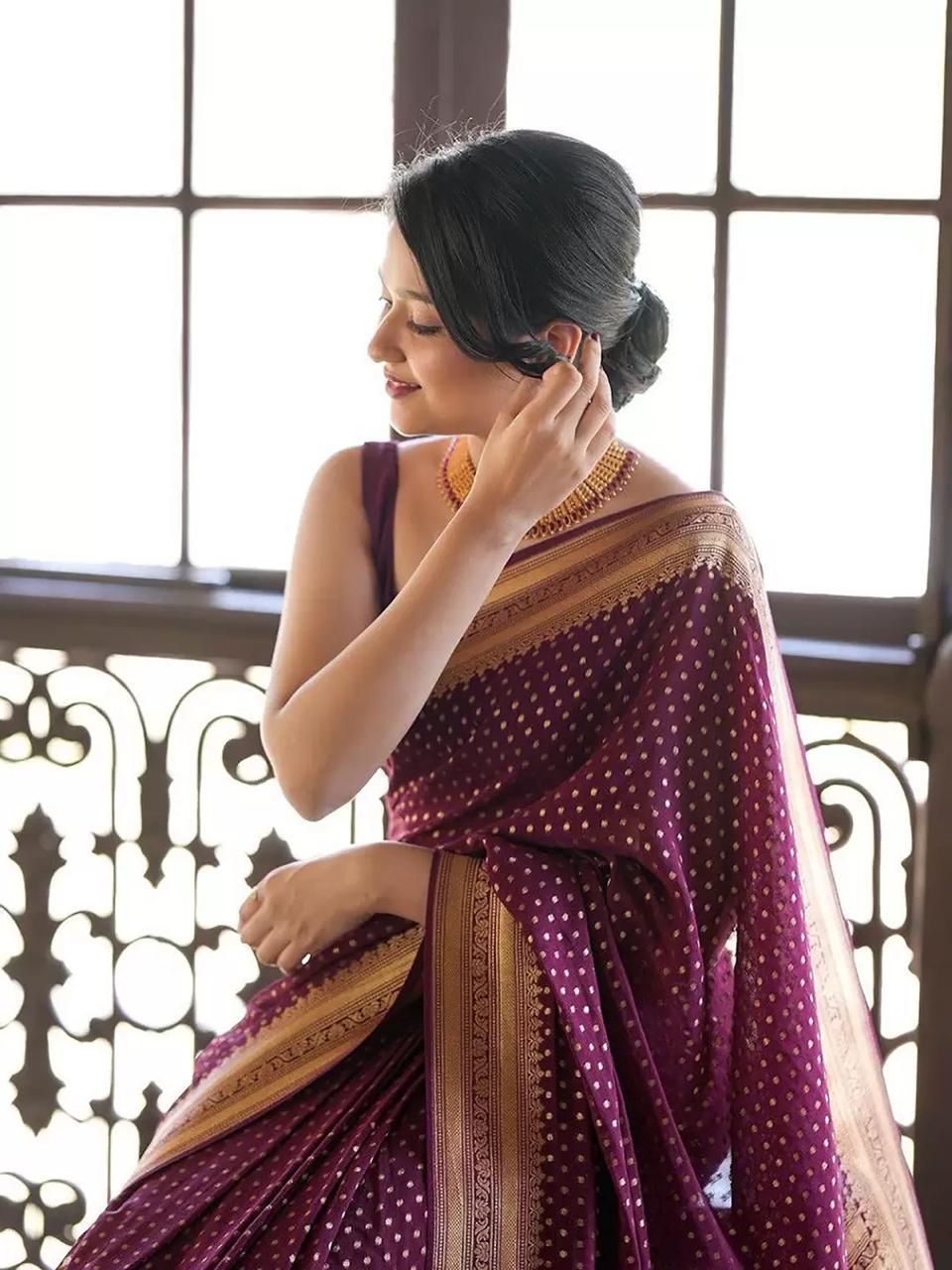 Wine Soft Lichi Silk Jacquard Border Saree | Sarees, Bollywood Sarees, Creative Sarees, Designer Sarees, Embroidered Sarees, Ethnic Saree, Modern Digital sarees, Party Wear Sarees