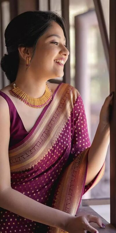 Wine Soft Lichi Silk Jacquard Border Saree | Sarees, Bollywood Sarees, Creative Sarees, Designer Sarees, Embroidered Sarees, Ethnic Saree, Modern Digital sarees, Party Wear Sarees