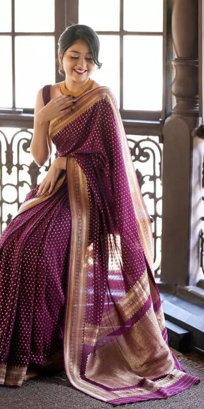 Wine Soft Lichi Silk Jacquard Border Saree | Sarees, Bollywood Sarees, Creative Sarees, Designer Sarees, Embroidered Sarees, Ethnic Saree, Modern Digital sarees, Party Wear Sarees