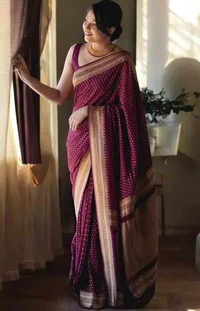 Wine Soft Lichi Silk Jacquard Border Saree | Sarees, Bollywood Sarees, Creative Sarees, Designer Sarees, Embroidered Sarees, Ethnic Saree, Modern Digital sarees, Party Wear Sarees