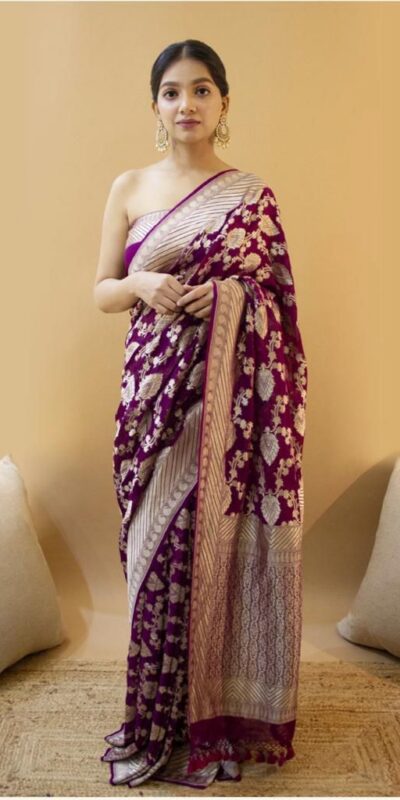 Wine Soft Lichi Silk Jacquard Zahlar Saree | Sarees, Bollywood Sarees, Creative Sarees, Designer Sarees, Embroidered Sarees, Ethnic Saree, Modern Digital sarees, Party Wear Sarees