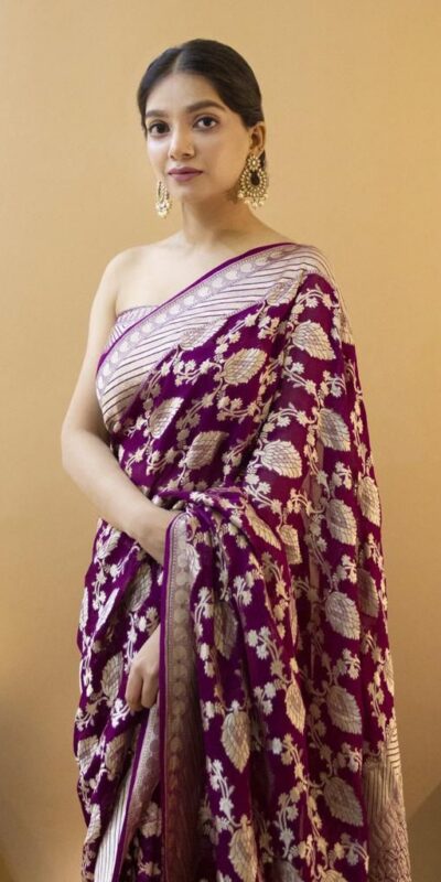 Wine Soft Lichi Silk Jacquard Zahlar Saree | Sarees, Bollywood Sarees, Creative Sarees, Designer Sarees, Embroidered Sarees, Ethnic Saree, Modern Digital sarees, Party Wear Sarees