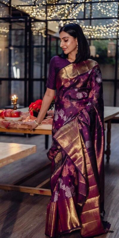 Wine Soft Lichi Silk On All Over Border Saree | Sarees, Bollywood Sarees, Creative Sarees, Designer Sarees, Embroidered Sarees, Ethnic Saree, Modern Digital sarees, Party Wear Sarees