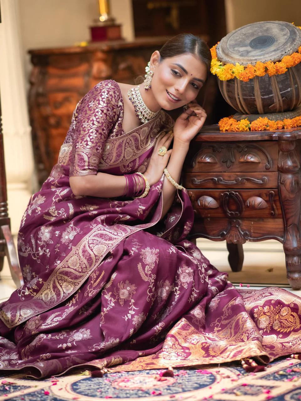 Wine Soft Litchi Silk All Over Weaving Saree | Sarees, Bollywood Sarees, Creative Sarees, Designer Sarees, Embroidered Sarees, Ethnic Saree, Modern Digital sarees, Party Wear Sarees