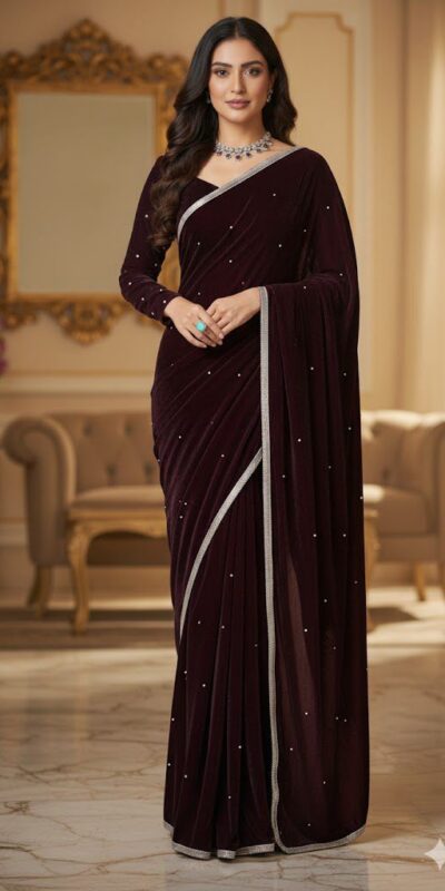 Wine Velvet 9000 Revert Machine Pearl Work Saree | Sarees, Bollywood Sarees, Creative Sarees, Designer Sarees, Embroidered Sarees, Ethnic Saree, Modern Digital sarees, Party Wear Sarees