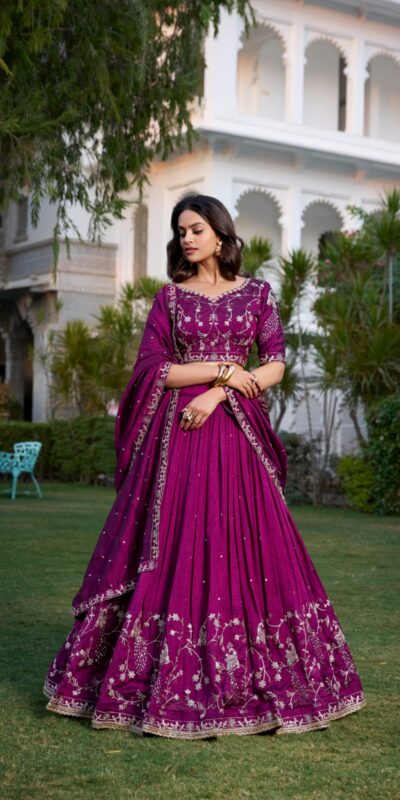 Wine Vichitra Silk Work Embroidery Lehenga Choli | Lehenga, Bollywood Lehenga, Creative Lehenga, Designer Lehenga, Embroidered Lehenga, Party Wear Lehenga